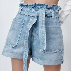 ZARA Paperbag Waist Jean Shorts Tie Waist Womens Size 2